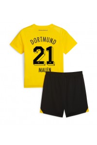 Fotbalové Dres Borussia Dortmund Donyell Malen #21 Dětské Domácí Oblečení 2023-24 Krátký Rukáv (+ trenýrky)